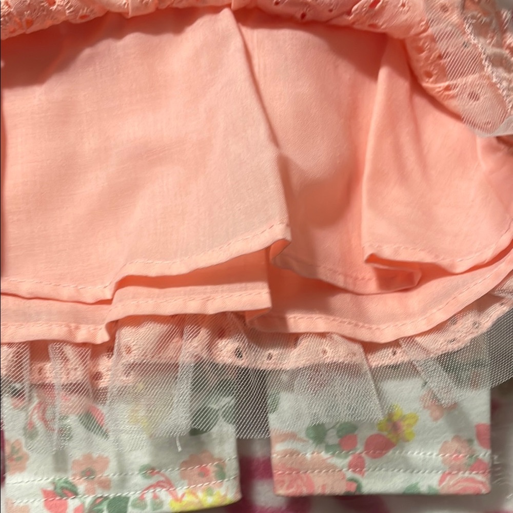 Peach Eyelet Dress with Floral Leggings - Picture 3 of 6